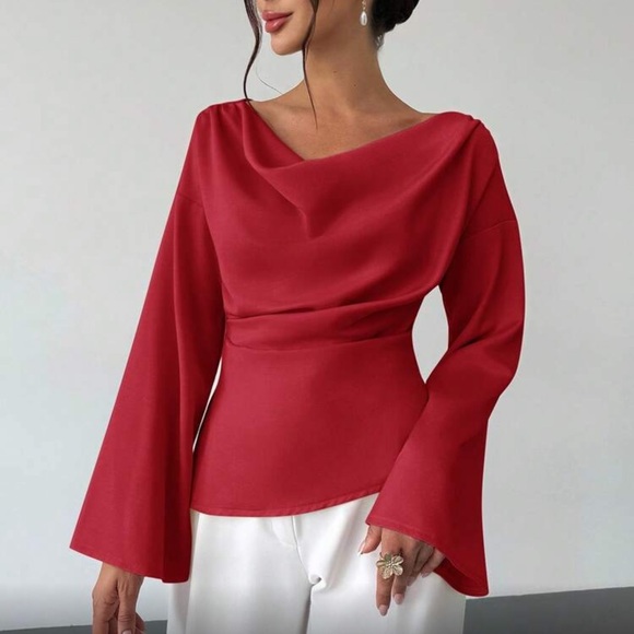 Elegant Pink  Drape Blouse - Picture 3 of 16